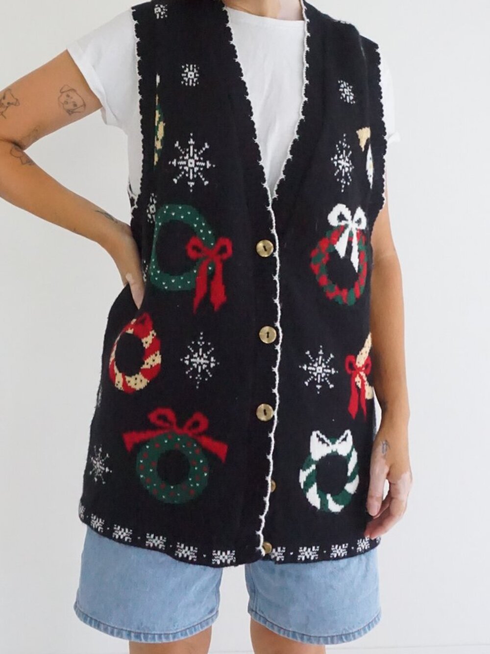 Vintage Willow Ridge Black Wreath Snowflake Ugly Christmas Festive Vest L